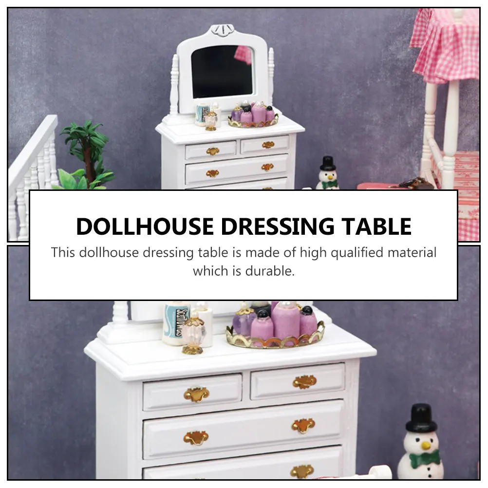 

1 шт. Премиум миниатюрный деревянный туалетный столик для кукольного домика, реалистичное исполнение, для декора миниатюрных домиков, реквизит для фотосъемки