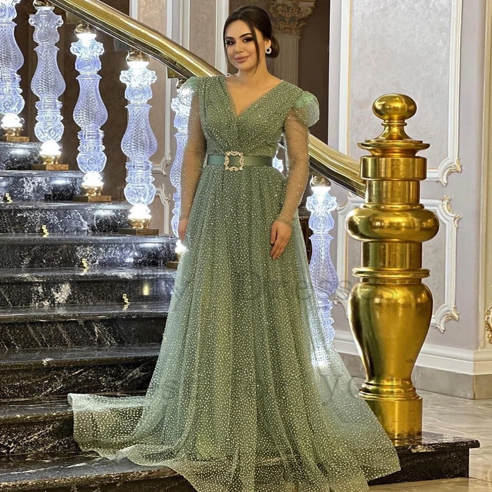 فساتين سهرة بدون حوامل للنساء ، فساتين حفلات موسيقية بأكمام كاملة ، ردية مطرزة ، كم كامل ، شاش حديث ، ملعب صيفي ،