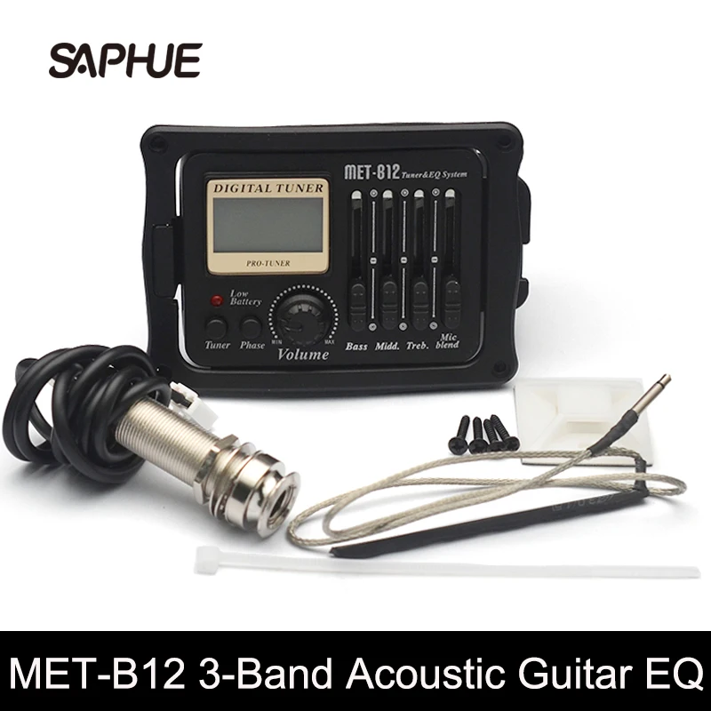 MET-B12-3-Band Acoustic Guitar Pickup with Mic Board, Tuner EQ System, Wooden Equalizer Accessories, 15Pcs /Lot