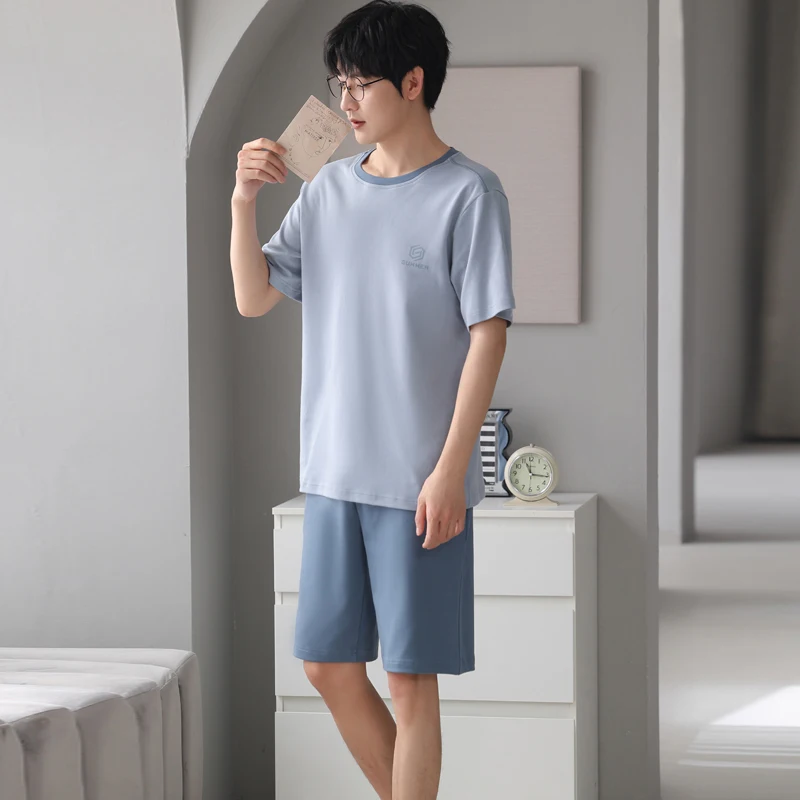 MiiOW 2 قطعة القطن الرجال منامة مجموعة الصيف تنفس قمصان قصيرة الأكمام Homewear حجم كبير L-3XL رجل ملابس خاصة الرجال منامة عادية