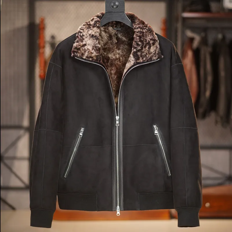AYUNSUE 100% Echtem Schaffell Leder Jacke Männer Winter Luxus Natürliche Pelzmantel Mann Kleidung Weiche Kurze Herren Leder Pelz Mäntel