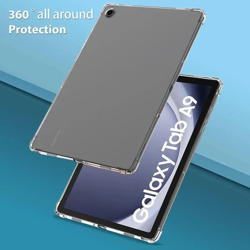 Soft Silicone Case For Samsung Galaxy Tab A9 8.7 2023 SM-X110 SM-X115 X110 X115 Shockproof TPU Transparent Airbag Back Cove+Penr