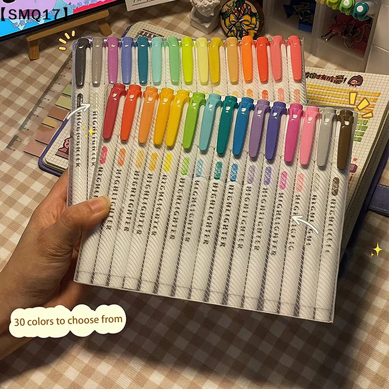 15 Colors Double Headed Highlighter Pen Set Fluorescent Drawing Markers Highlighters Pens Art Japanese Pastel Stationery【SMQ】