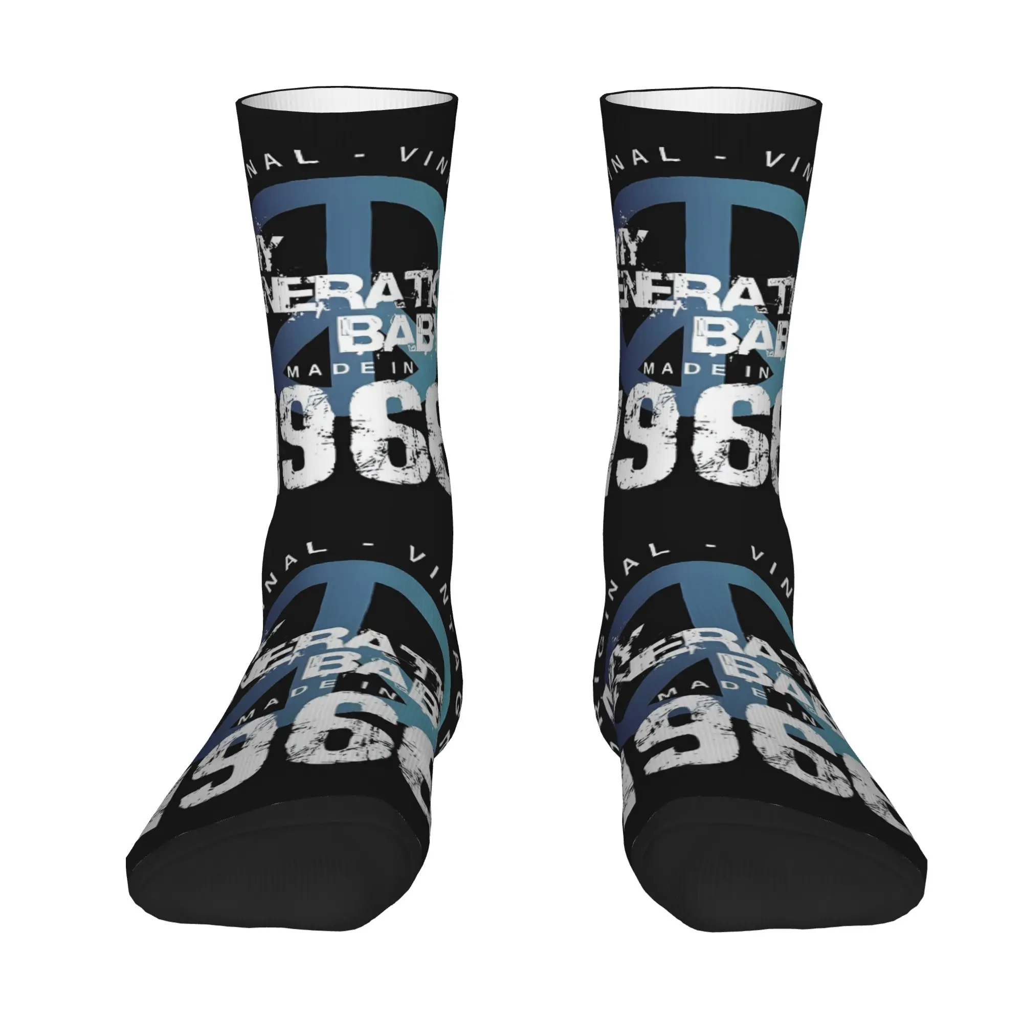 Funny Sock 60 Years 1966 Birthday My Year  My Generation Baby! Rock Seamless Pattern Printed Men Crew Socks Novelty Men's Socks