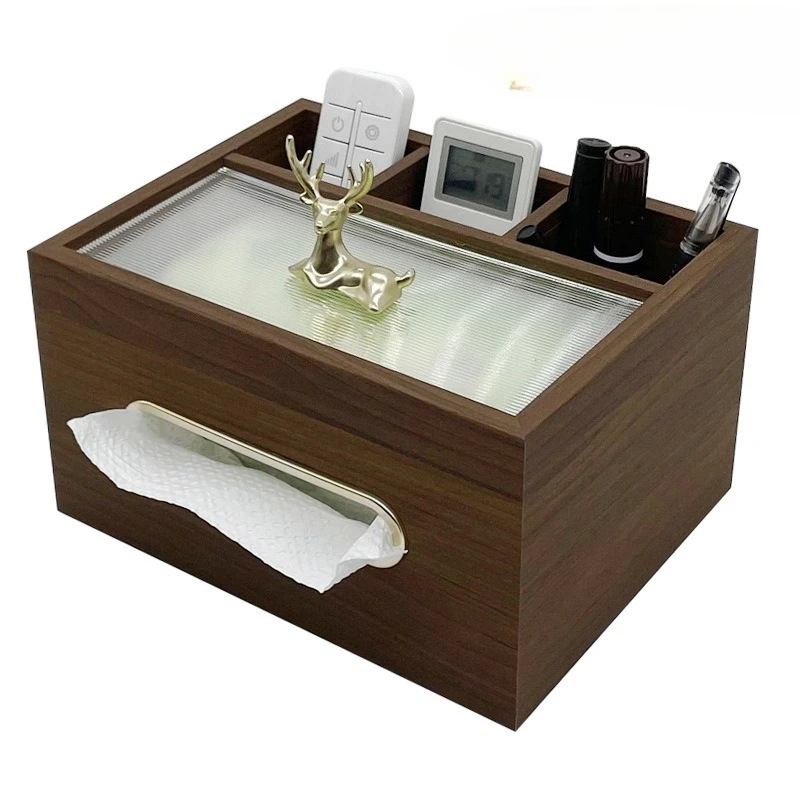 Black walnut pattern wooden tissue + storage multi-function box wooden tissue storage box remote control