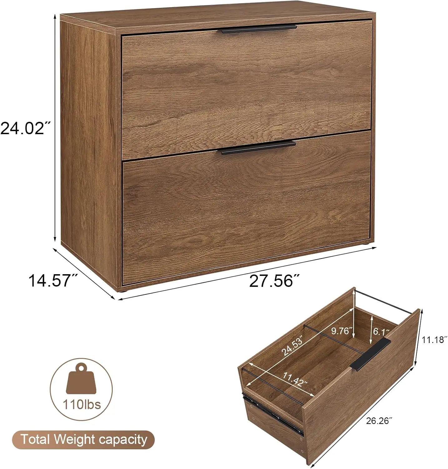 2 Drawer Lateral File Cabinet,Wood Filing Cabinets for Home Office, Large File Cabinet Printer Stand for Letter Size Files,Brown