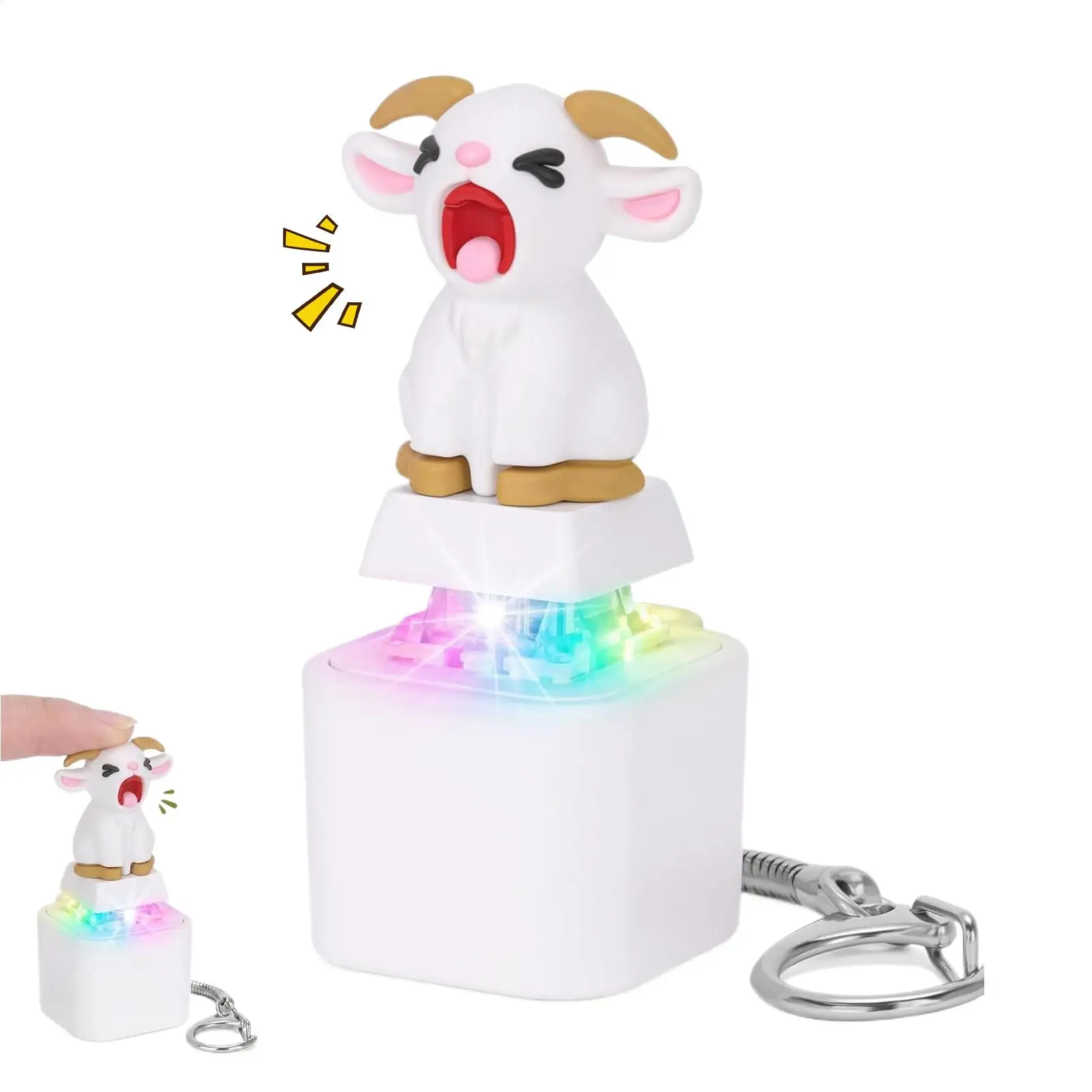 Rechargeable Screaming Goat Key Chain LED-Glowing Anti-Stress Fidget Button Sounding Key Ring Mechanical Key Ca p for Kids Adult