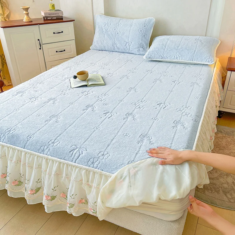 

Фланелевая флисовая простыня на зиму, толстая теплая простыня с драпировкой, одинарная/королевская/королевская, размер сабаны 150x200, простыня с юбкой