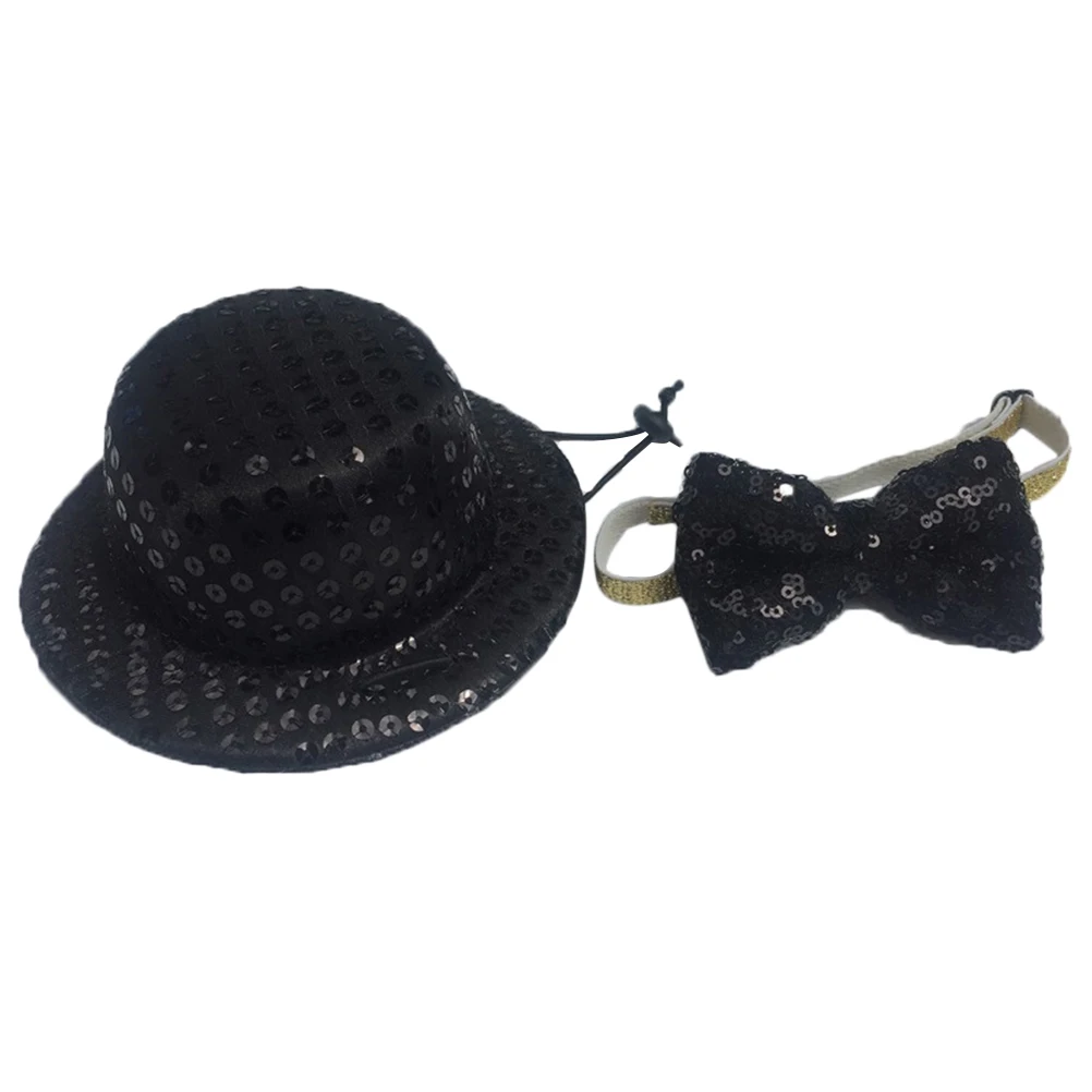 

2 Pcs Pet Hat Tie Set Sequins Dog Costume for Birthday Halloween Soft Comfortable Photo Props Pet Supplies Dog Hats