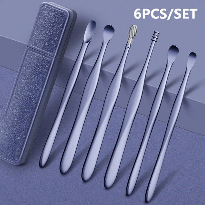 6pcs/Set Ear Cleaning Kit Ear Picking Tool Set Pocket Ear Wax Remover Cleaner Spoon Protector Ear Pick Organizer Case