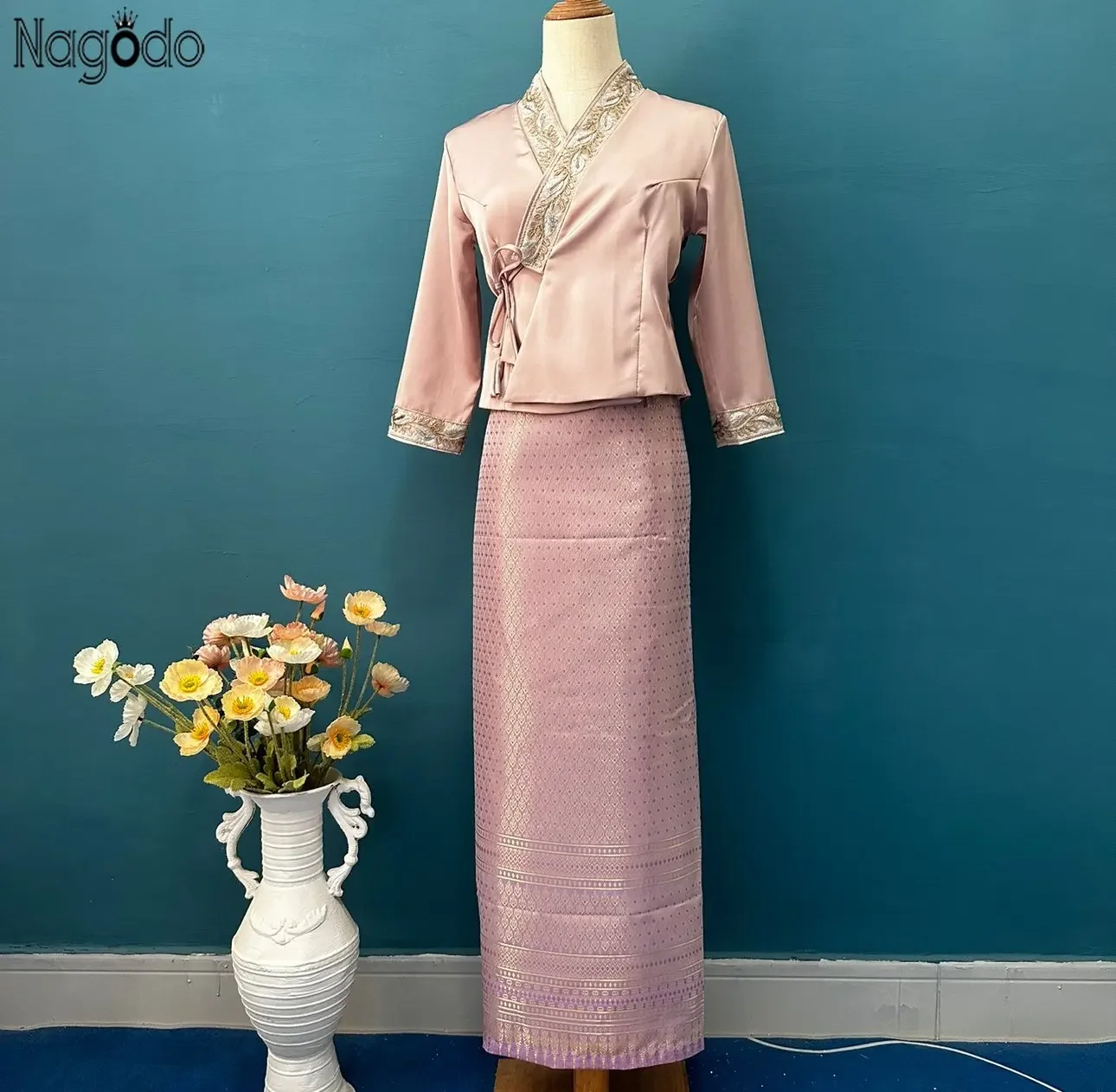 2023 verão tradicional dai étnico thai roupas blusa feminina e saia longa conjunto para uso diário vestido tradicional vietnamita