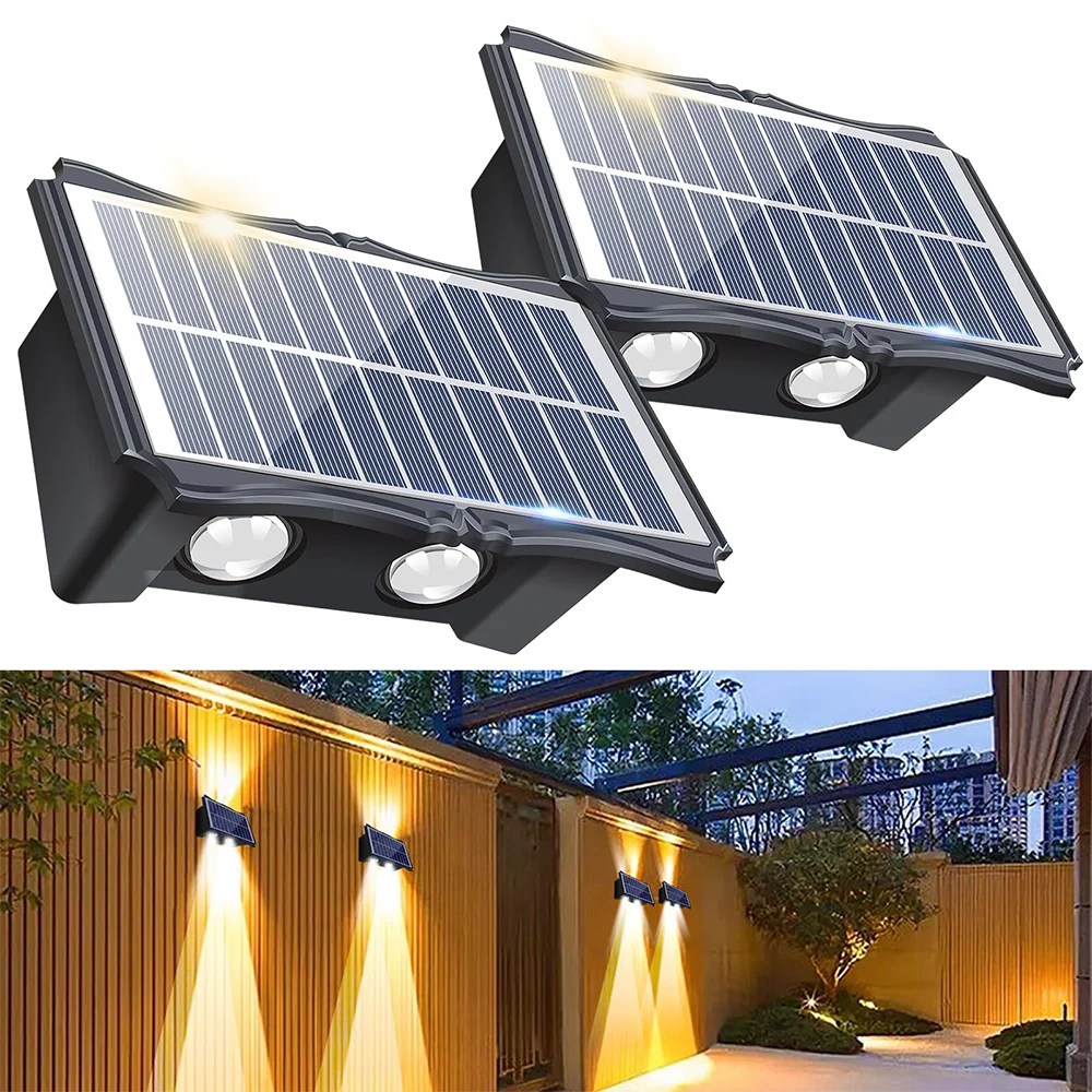 Lámpara Solar de pared para exteriores, impermeables luces solares, iluminación de lente convexa superior e inferior para el hogar, jardín, calle, paisaje, Dec