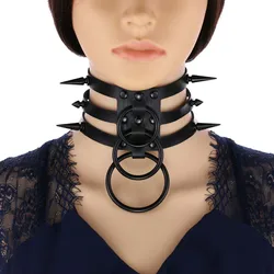 Fashion Women Men Black Rivet Leather Bondage Choker Necklace Punk Circle Spike Goth Collar Harajuku Necklaces Emo Witch Jewelry