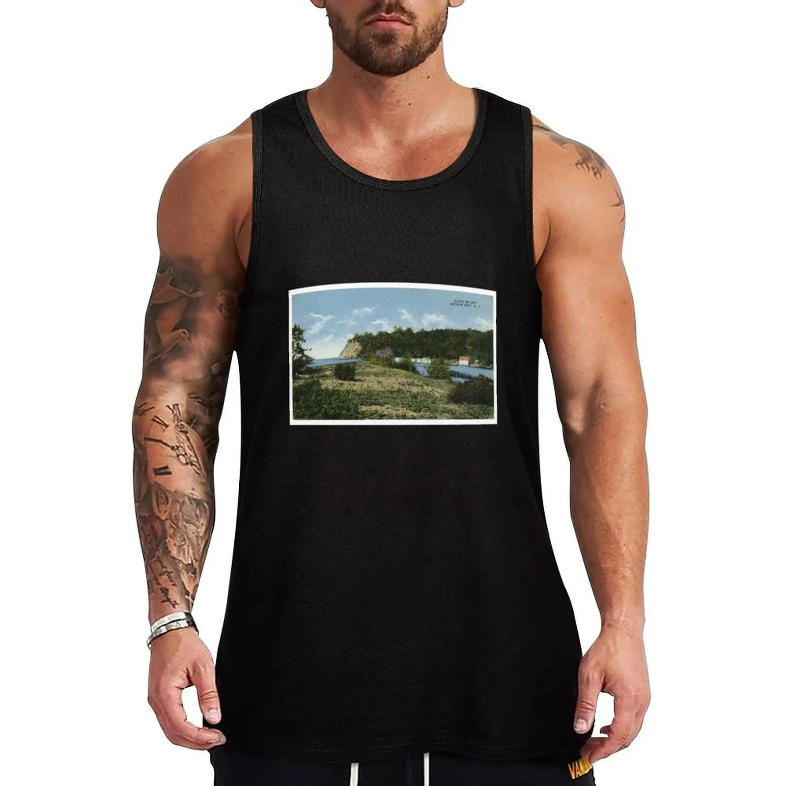 Lake Bluff, Sodus Bay, NY Tank Top Men sleeveless tee fitness clothing for men Gym wear