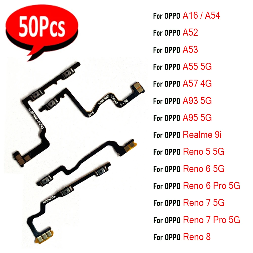 50Pcs，Power on/off Volume Key Button Flex For OPPO A16 A54 A52 A53 A55 5G A57 4G A74 A93 A95 5G Realme 9i Reno 5 6 7 Pro 8 5G