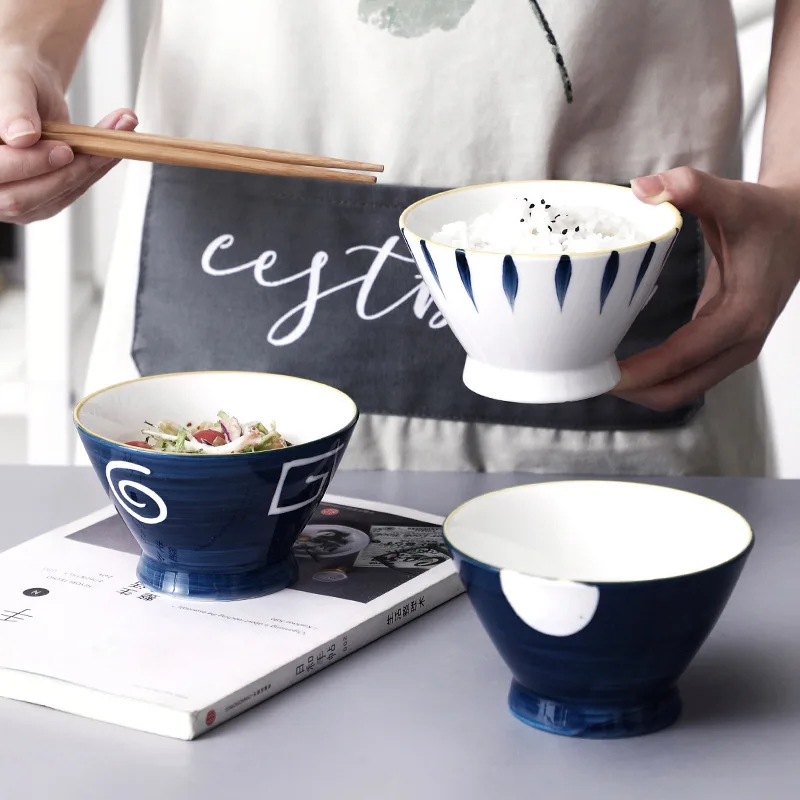 Factory Direct Compatible with Japanese Ceramic Simple Porcelain Rice Dessert Bowl Underglaze Color Simple Bowl Breakfast Bowl