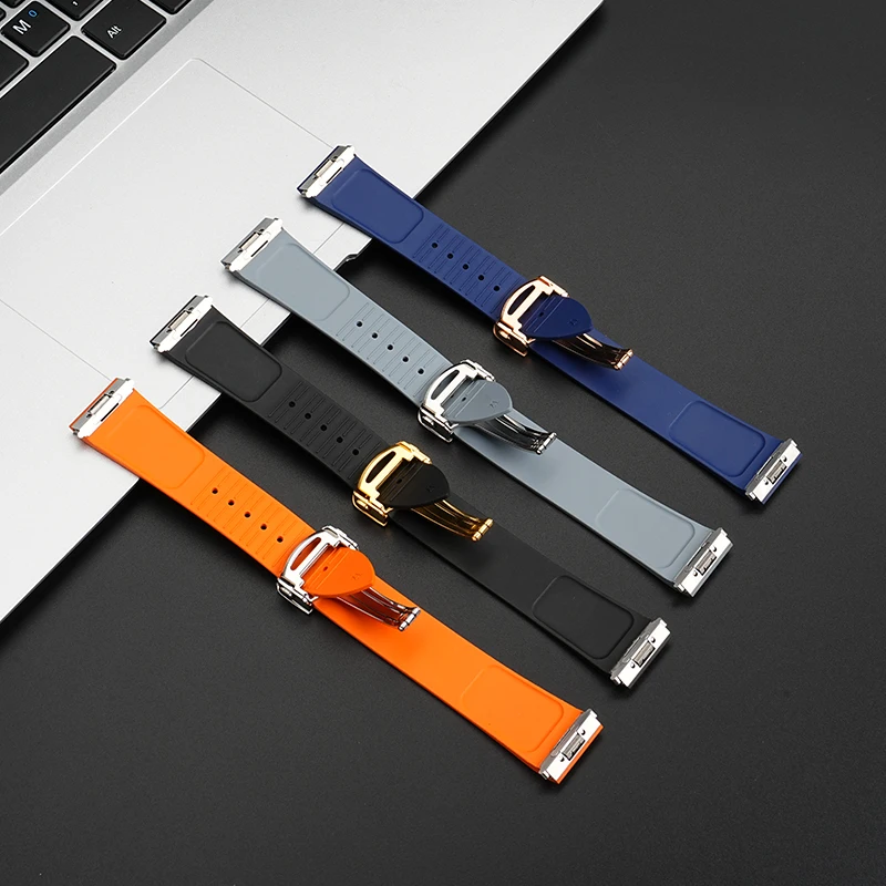 18.5mm 21mm For Cartier Santos Dumont watch chain soft fluororubber Quick release Watch strap FKM men and women VITON Watchband