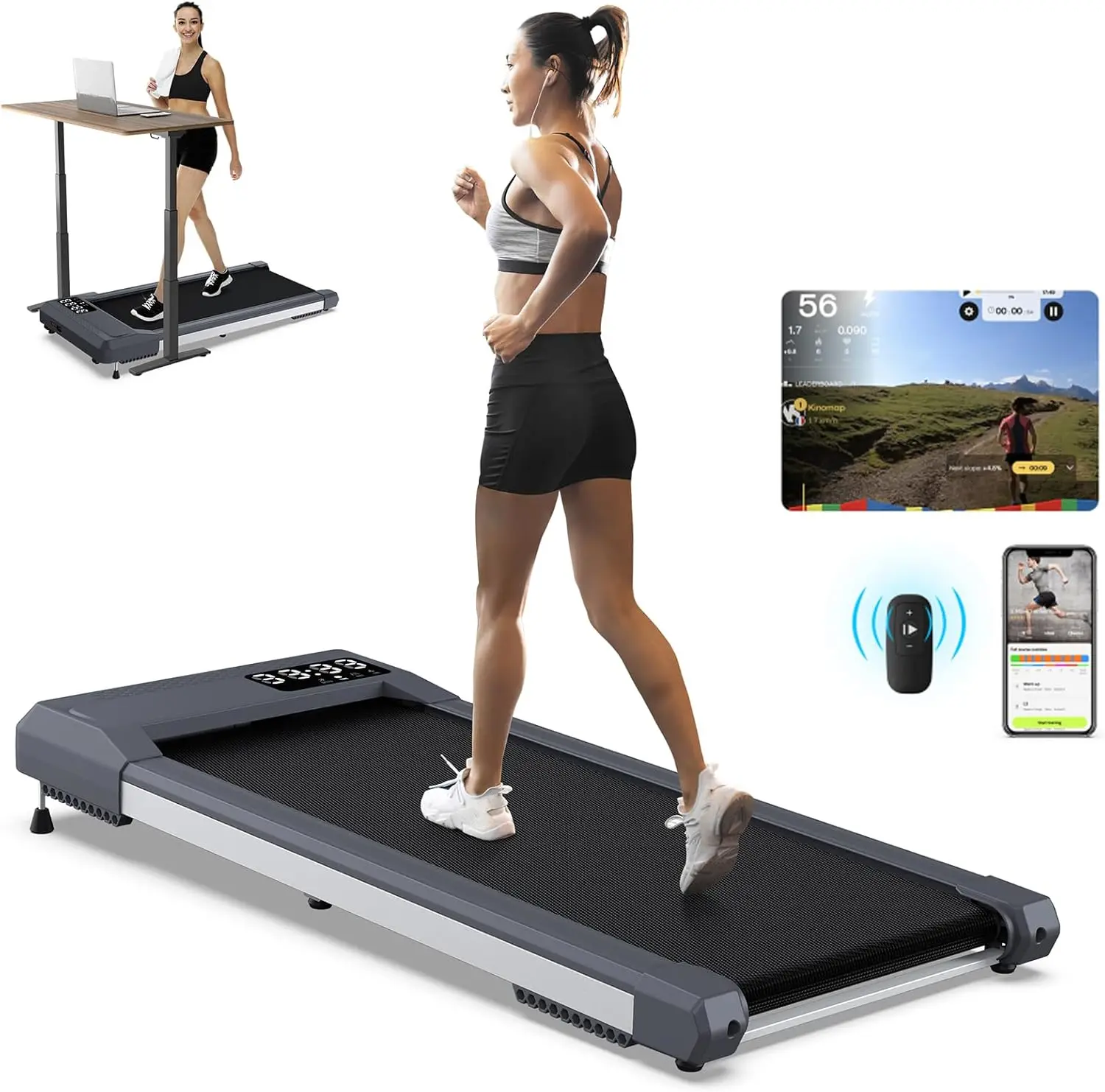 

Walking Pad Treadmill 320+ lb Capacity, Under The Desk Treadmills for Home,[Voice Controlled] Small Treadmill Work