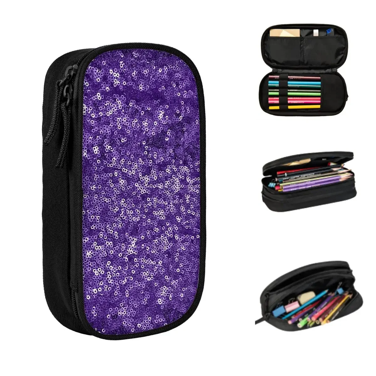 Purple Sequins Pencil Cases Large Capacity Pen Bags Pen Box Pencil Pouch For Boys Girls Students Stationery School Office