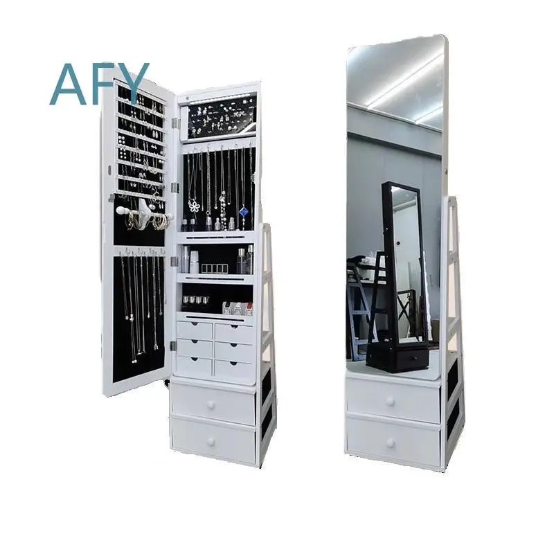 Multifunctional Storage Full-Body Mirror Cabinet for Bedroom Living Room Hallway with Pulley Floor-to-Ceiling Full-Length