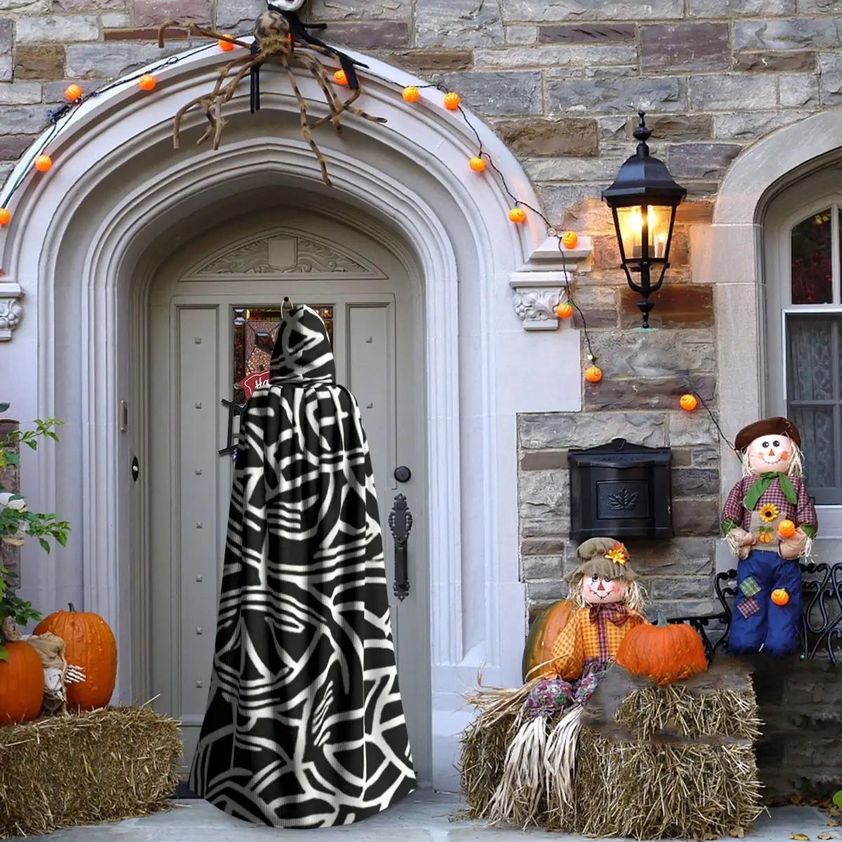 Alte keltische Kunstmuster, langer Kapuzenumhang, Hexe, mittelalterliches Kostüm, Cosplay-Umhang, Halloween-Mantel, Erwachsene, Unisex