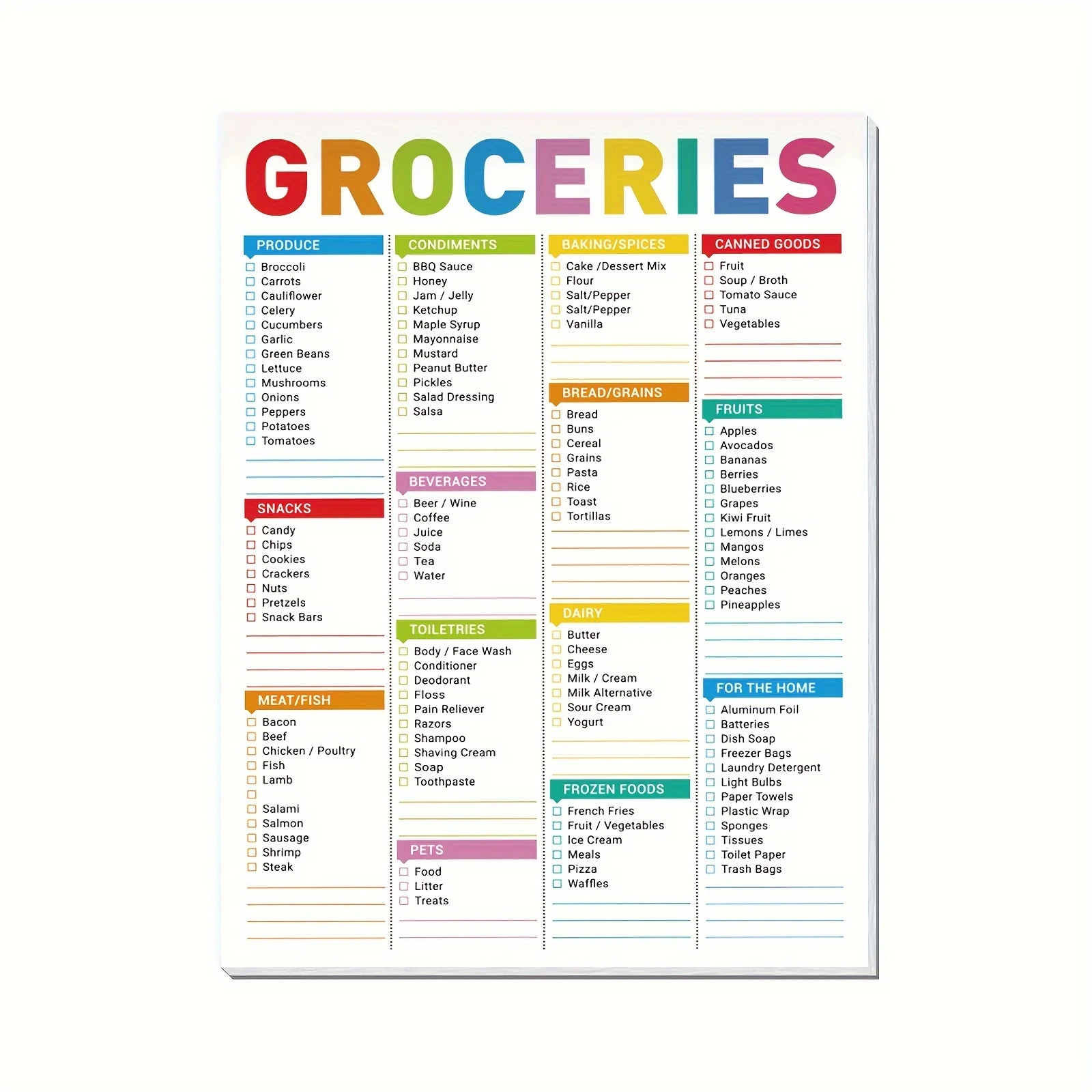 Color-Coded Grocery List Magnet Pad,Common Food for Fridge and Blank Grocery Shopping Spaces for Home