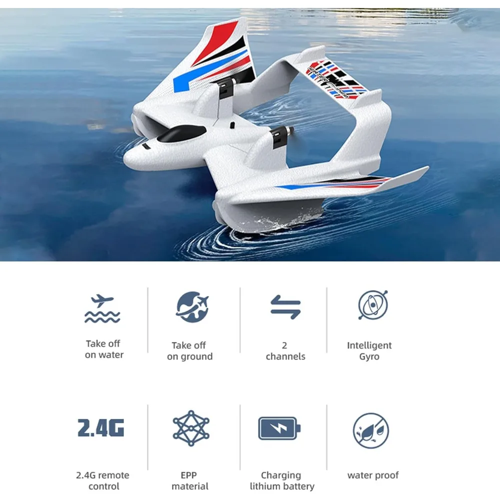 3-in-1 Multi-Terrain RC Airplane: Water, Land, and Air Capabilities with 2.4GHz 2CH Radio Control and Gyroscope Stabilization