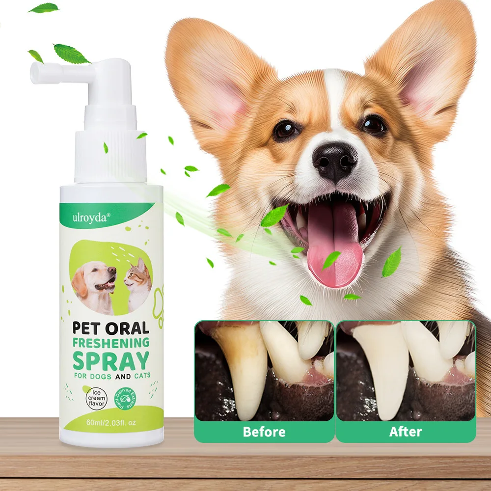 Pet Teeth Cleaning Spray Fresh Breath Oral Care Water for Dogs Cats Tartar Remover Deodorizer Mouthwash Plant Based Formula