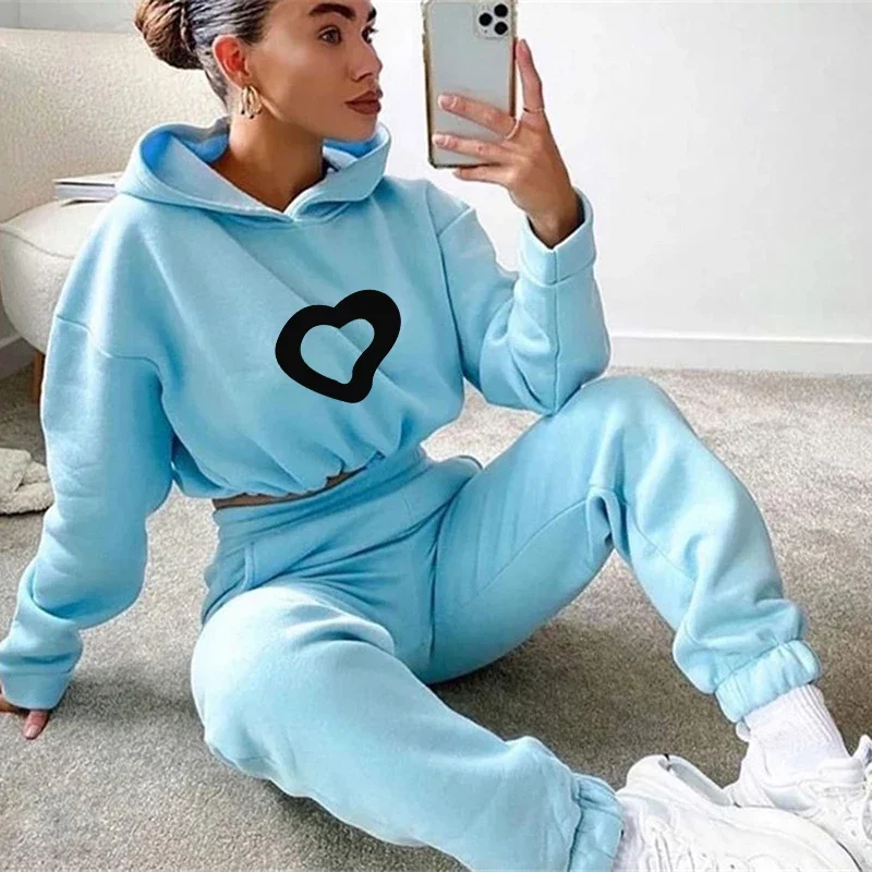 

Womens Tracksuit Fashion Printing JoggingAutumn Hooded Drawstring Short Sweatshirt Suit Daily Simplicity Home Casual Sportswear