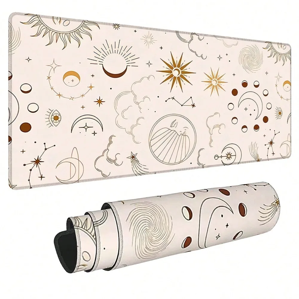 Sun Moon Stars White Large Mouse Pad | Non-Slip Rubber Desk Mat Gift for Friend Family School Office