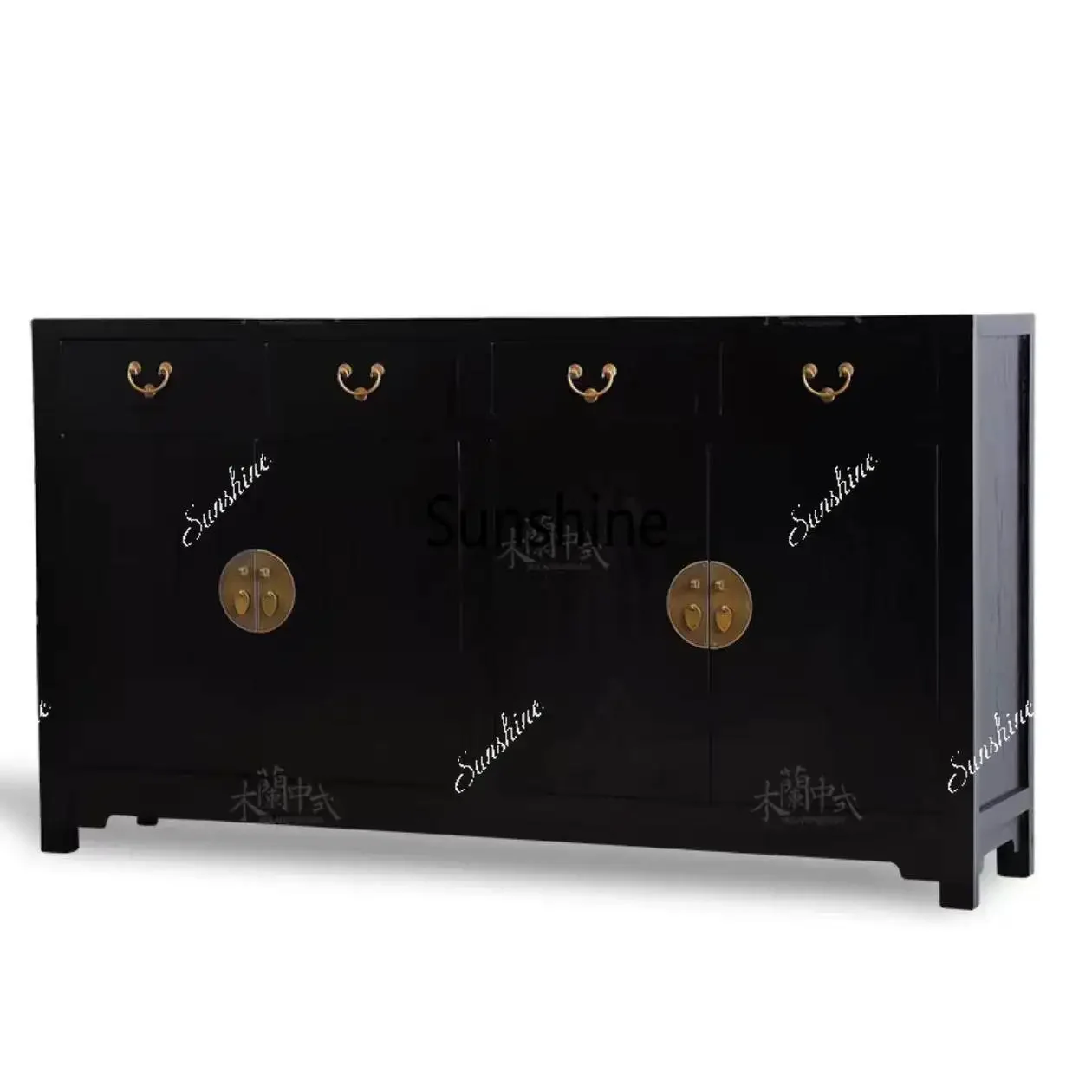 New Chinese retro black lacquer side cabinet antique solid wood entrance foyer locker