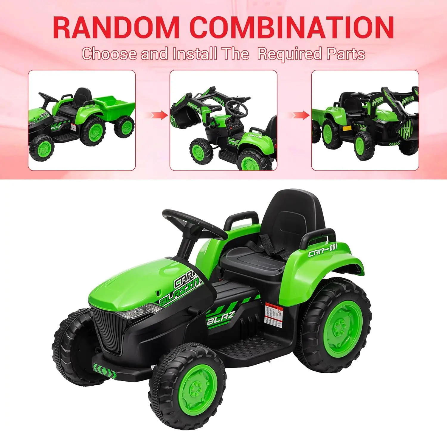 Véhicules électriques de tracteur d'excavatrice pour enfants avec télécommande, pelle, lumières LED, musique, jouet de voiture pour garçons et filles