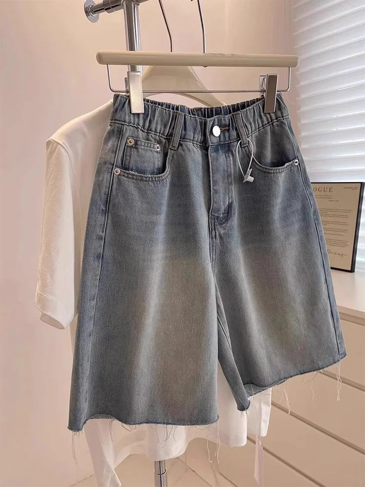

Женские повседневные джинсовые шорты больших размеров с высокой талией и широкими штанинами в корейском стиле, с карманами, длиной до колена