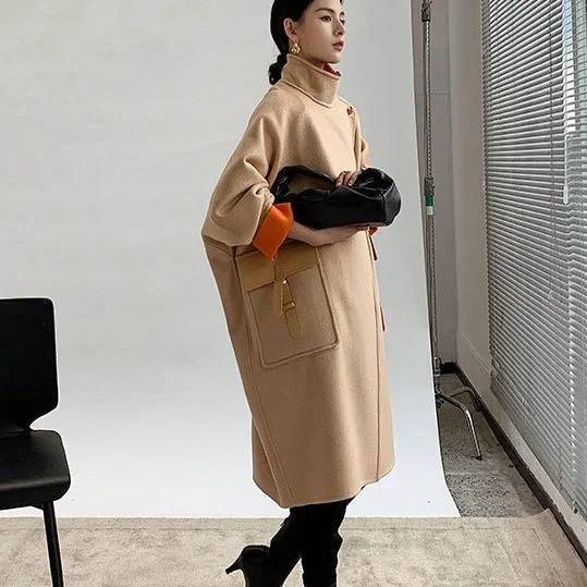 Women's Winter Jacket  Two-color Cashmere Woolen Coat High-quality Double-sided Pure Cashmere Coat Mid-length Cape Coat 2023 New