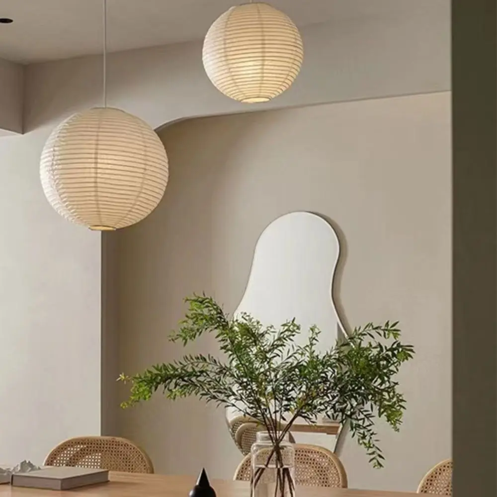 Hanging Paper Lampshade Japanese Style Round Modern Pendant Light Lamp Cover Vintage Classic Ceiling Light Cover Hotel Cafe