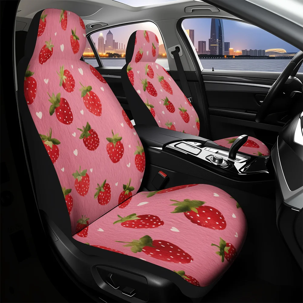 

2pcs Pink Strawberry Print Car Seat Covers Fit For Most Vehicles, Machine Washable Easy-Clean Strawberry Design With Soft, Cute