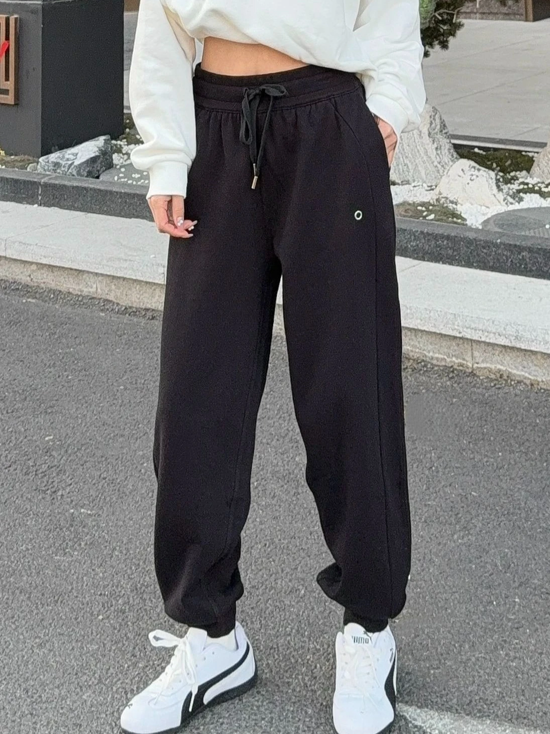 Drawstring Wide Leg Pants Women Spring Yoga Sport Sweatpants Cotton Loose Casual Pocket Straight Jogger Solid Trousers Women