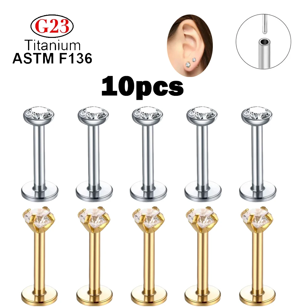 10pcs Luxury Opal Earrings G23 F136 Titanium Cartilage Inlaid Zircon Lip Stud Earrings Pierced Sexy Lady Body Decoration Jewelry