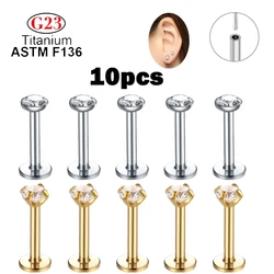 10pcs Luxury Opal Earrings G23 F136 Titanium Cartilage Inlaid Zircon Lip Stud Earrings Pierced Sexy Lady Body Decoration Jewelry