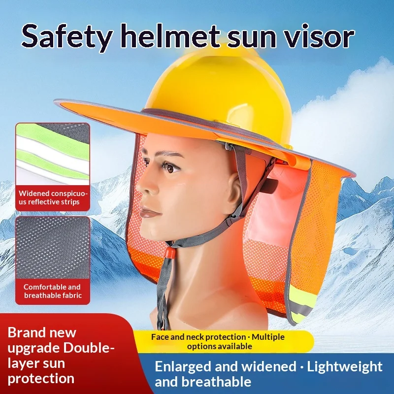 Summer Construction Hard Hat Sun Visor Cover with Neck Flap, Reflective Safety Helmet Brim Sun Shade Shield for Workers