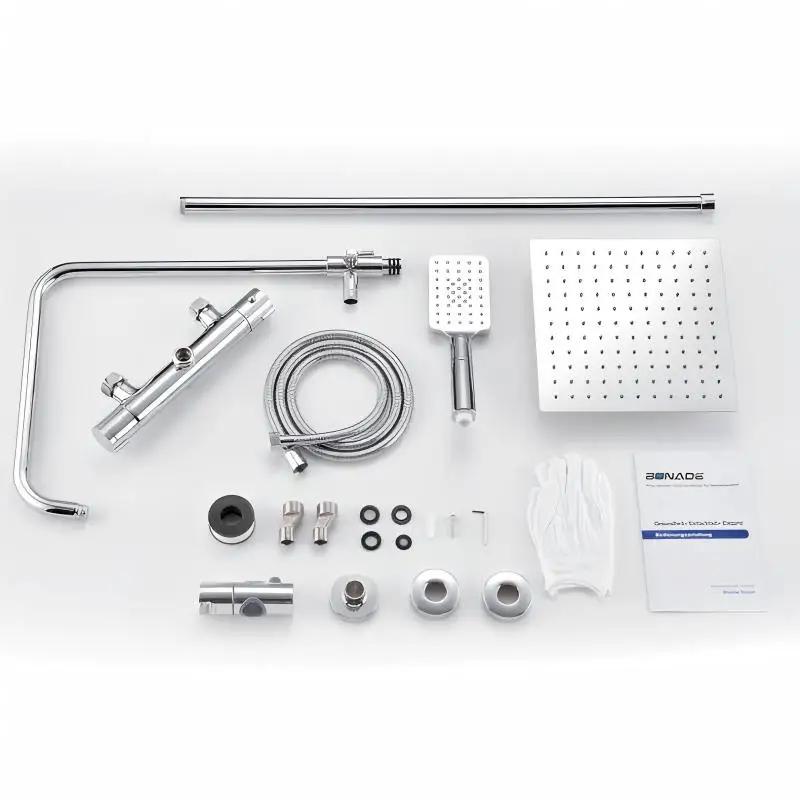 Shower System with Thermostat – 10-Inch Rain Shower Head, Stainless Steel, with Thermostat and Adjustable Wall Mount