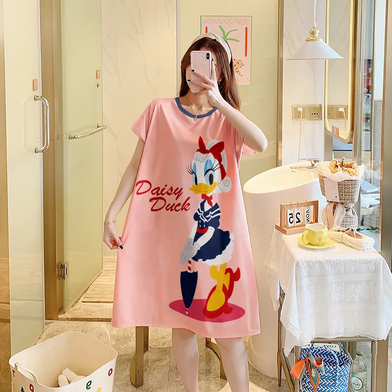 Disney Minnie Nightgowns Summer Cartoon Daisy Duck Trade Dress Woman Anime Nightgowns Home Sleepwear Casual Short-sleeved Skirt