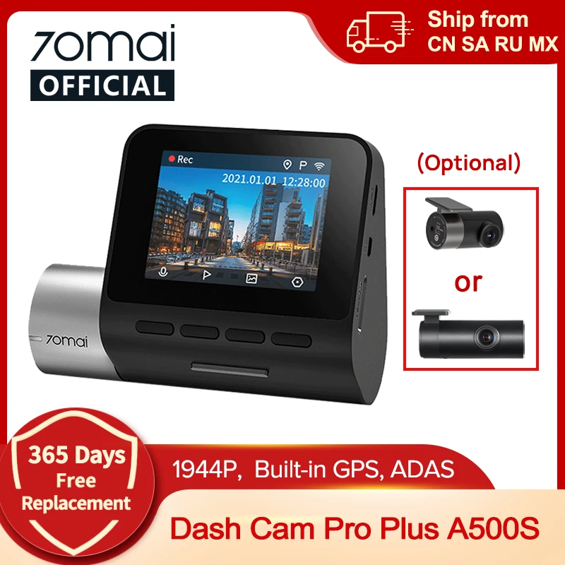 70mai Dash Cam Pro Plus A500S 1944P ADAS GPS-камера 70mai Передняя камера A500S 140FOV Автомобильный видеорегистратор 24H Поддержка парковки Задняя внутренняя камера