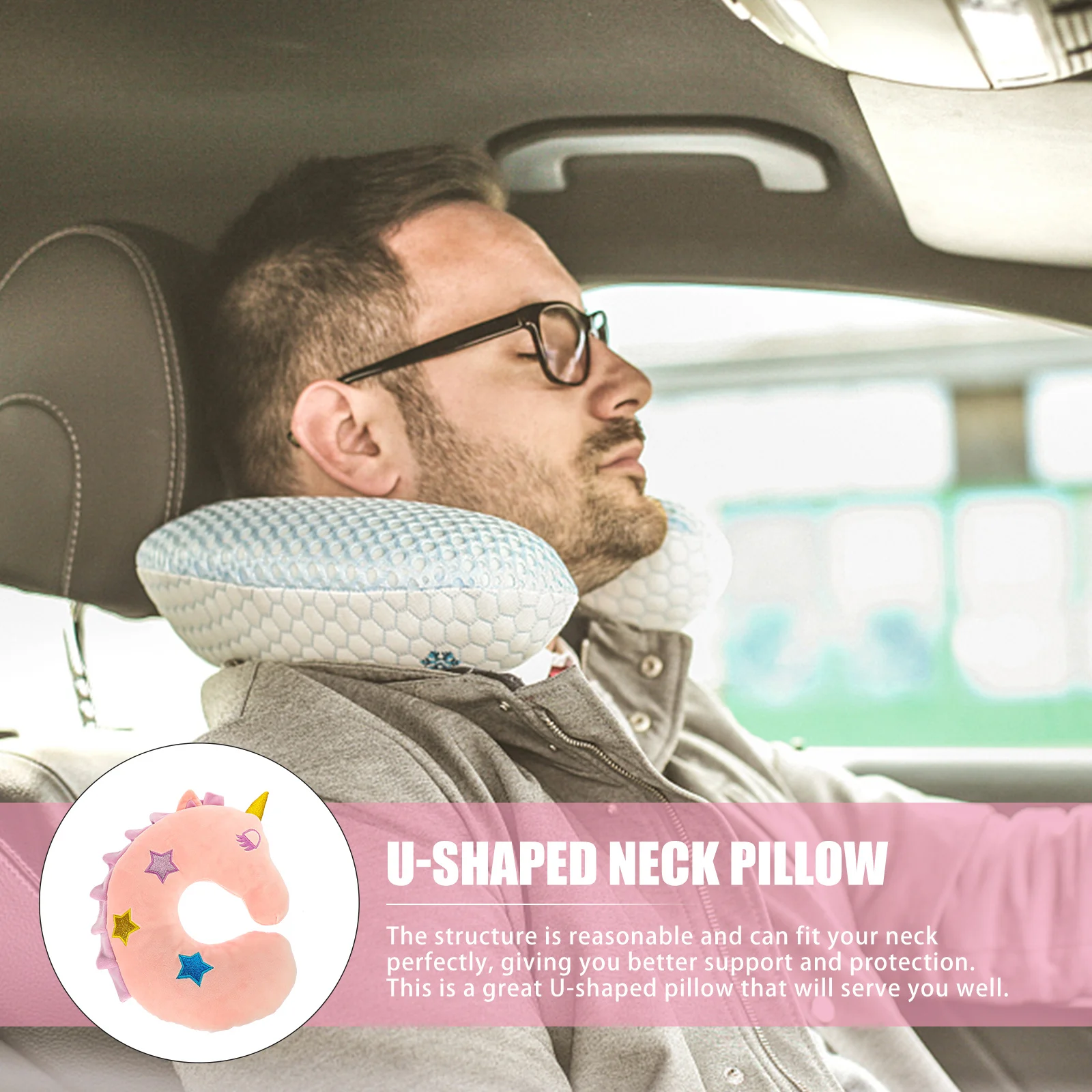 

Cartoon Unicorn U-Shaped Neck Pillow Comfortable Support Pillow for Travel Office Airplane Home Neck Protection