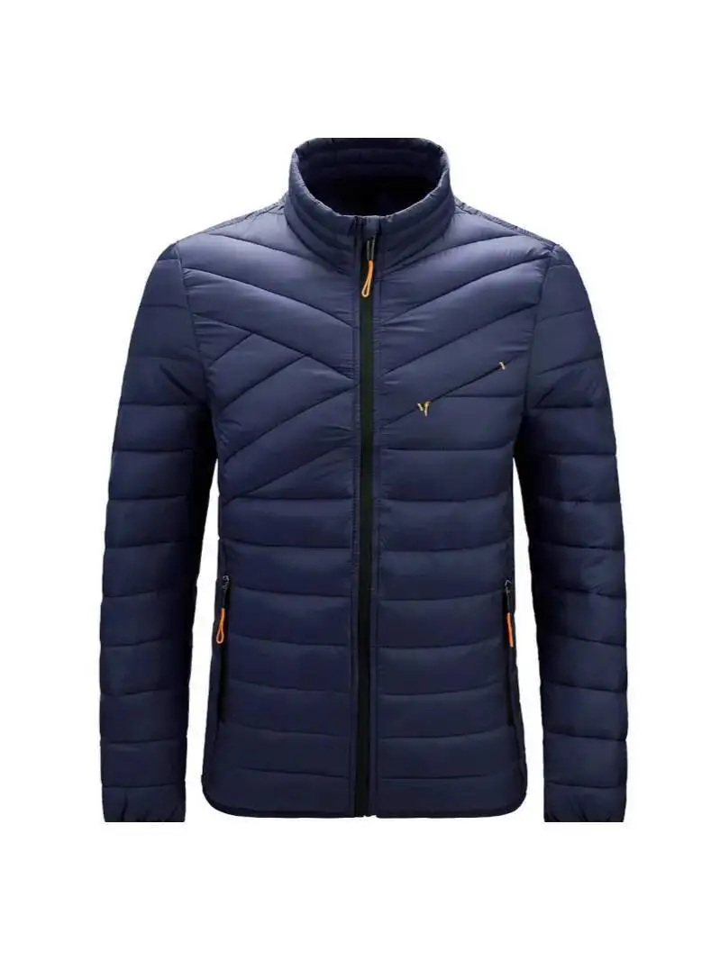 Jaqueta acolchoada leve masculina para baixo casaco de algodão térmico alternativo gola à prova de vento estiramento manguito segurança bolso com zíper