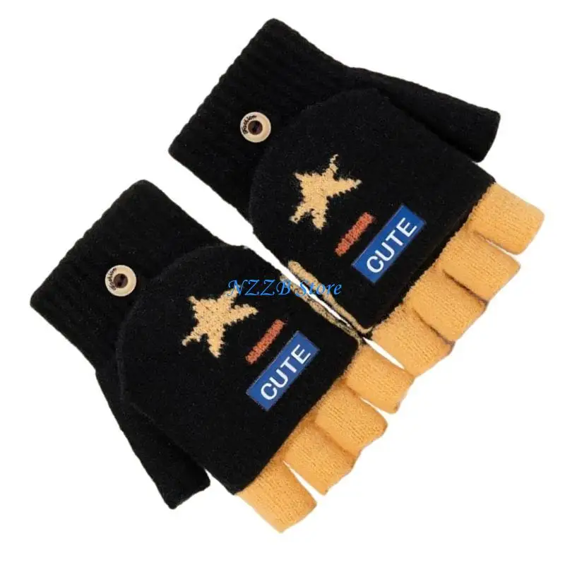 

T21F 1pair Comfortable Fingerless Gloves with Flap Winter Outdoor Knitted Gloves for Outdoor and Office Setting