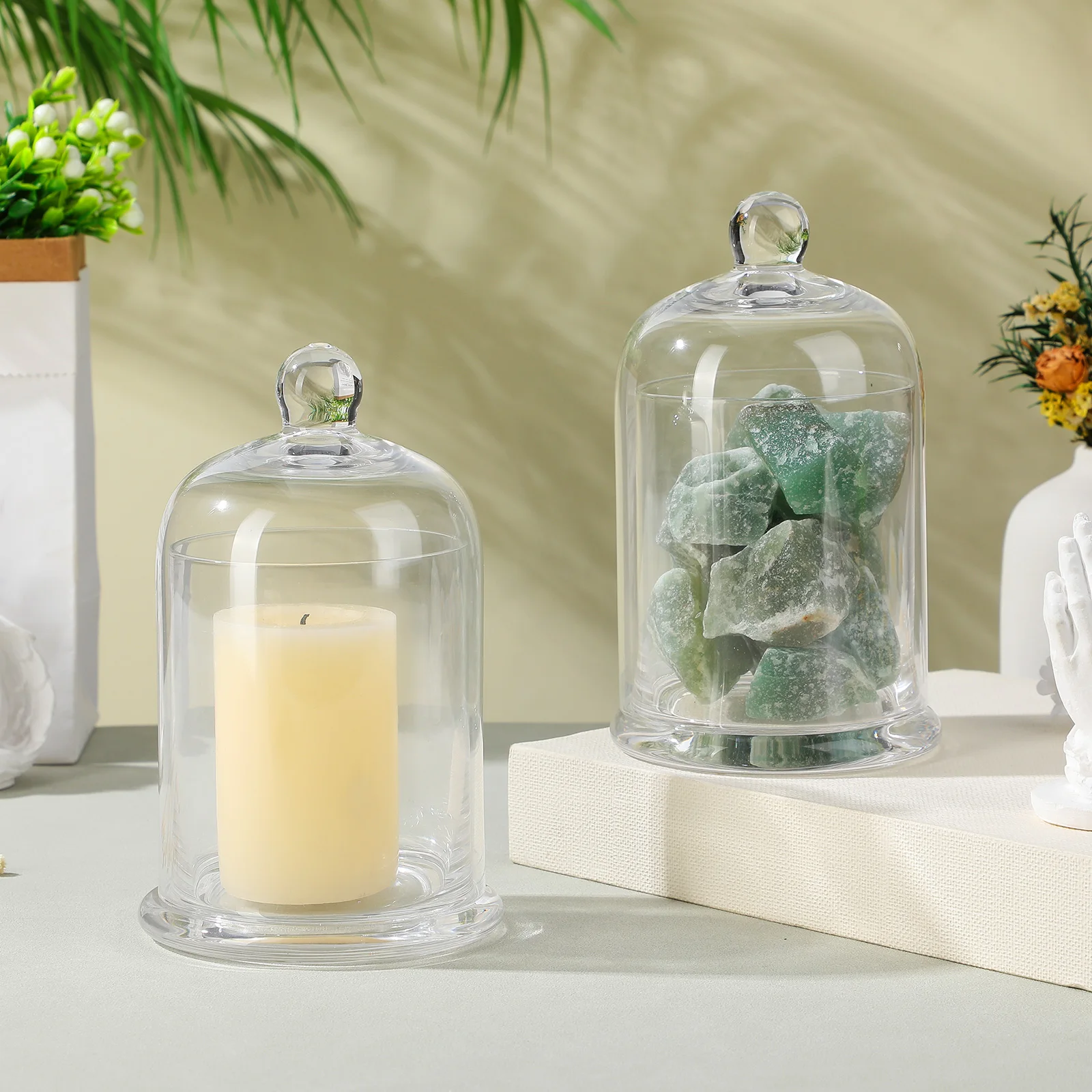 

2Sets Glass Candlestick Holder Bell Jar Decorative Romantic Party Wedding Festival Home Cup Ornament