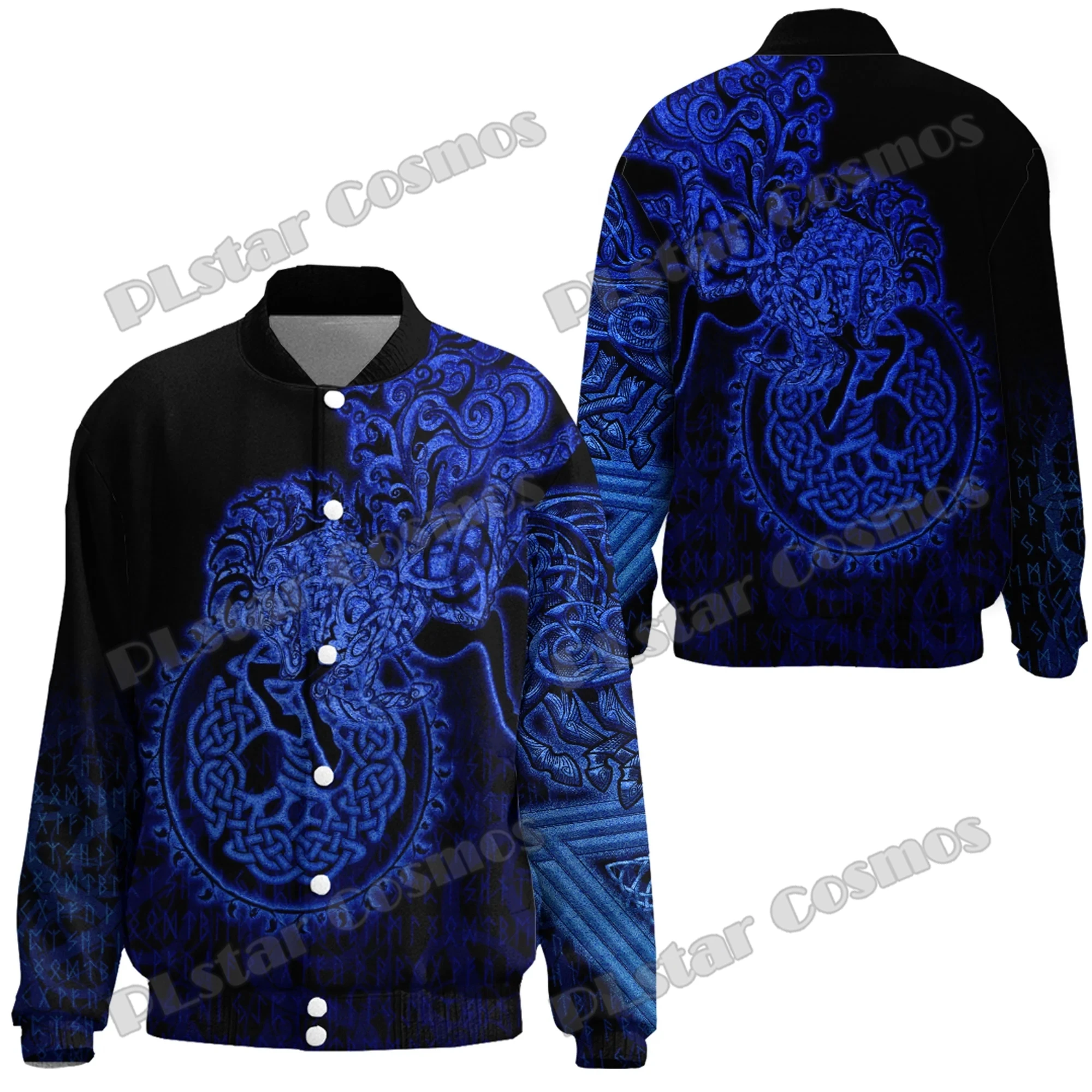 Uil Schedel Rood & Sleipnir Blauwe Tattoo 3d Geprint Heren Honkbal Varsity Jack Unisex Casual Winter Baseball Jack Fx28