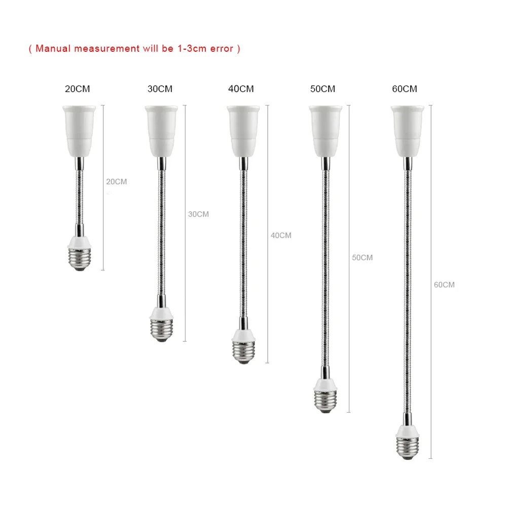 20CM 30CM 40CM 50CM 60CM Elastyczny przedłużacz żarówki LED E27 do E27 Gniazdo światła 110V-220V Konwerter uchwytu lampy LED