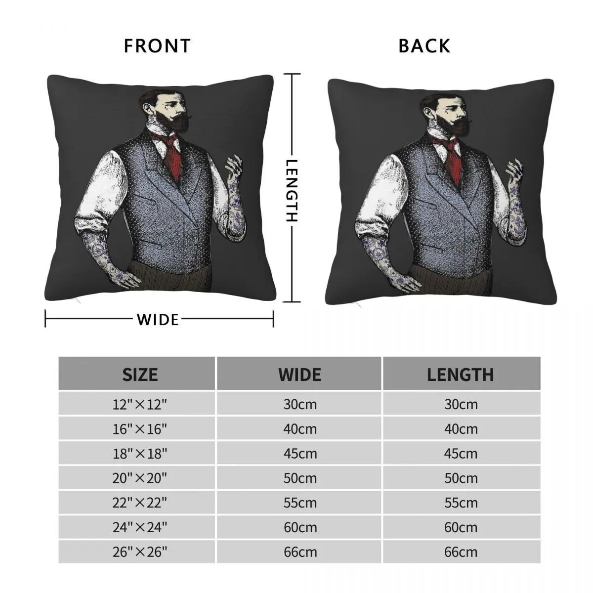 Victorian Tattooed Gentleman Square Pillowcase Polyester Linen Velvet Pattern Decor Pillow Case Home Cushion Cover Wholesale 18